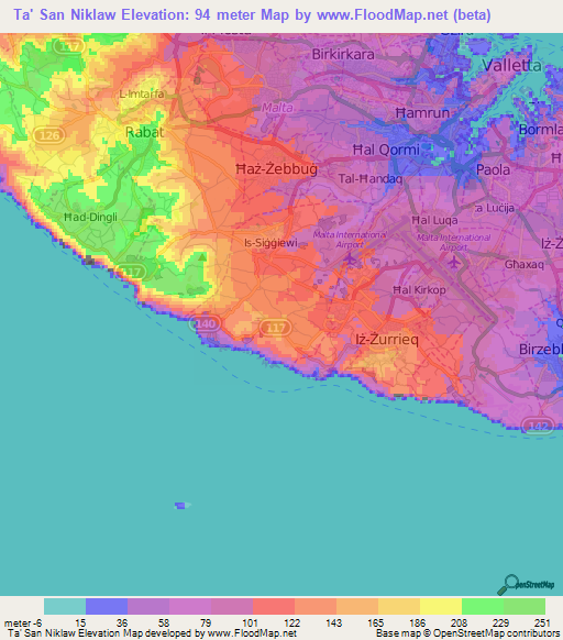 Ta' San Niklaw,Malta Elevation Map
