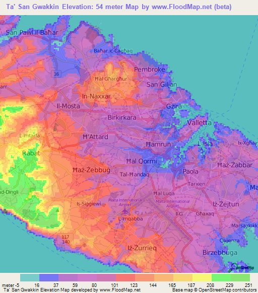 Ta' San Gwakkin,Malta Elevation Map