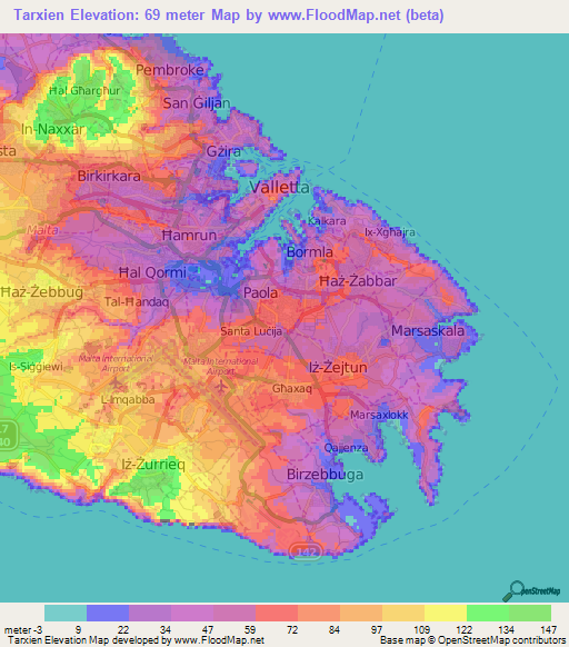Tarxien,Malta Elevation Map