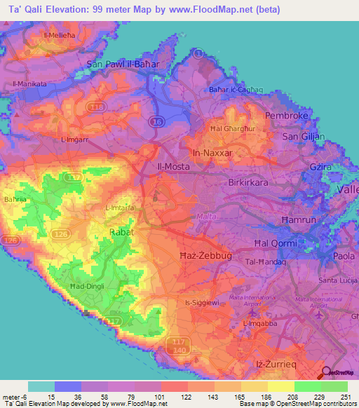 Ta' Qali,Malta Elevation Map
