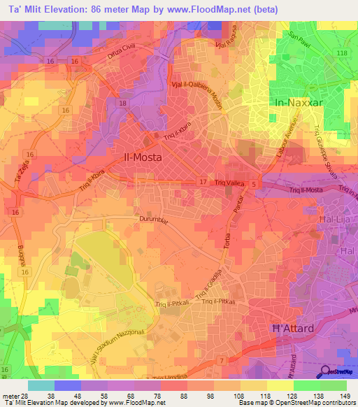 Ta' Mlit,Malta Elevation Map