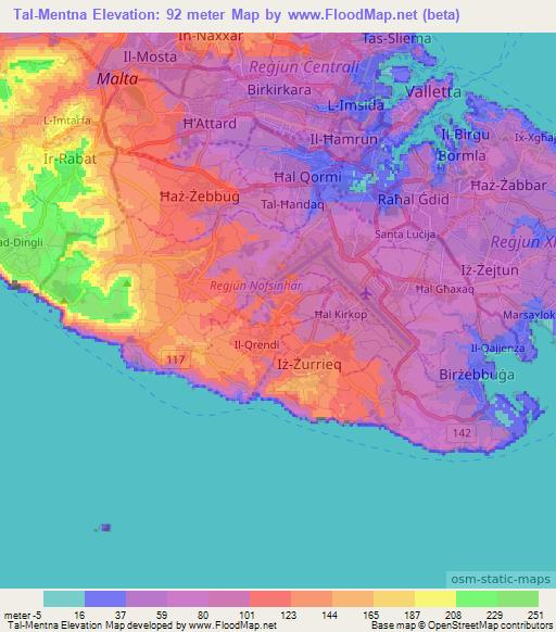 Tal-Mentna,Malta Elevation Map