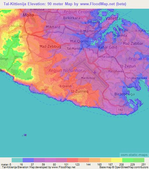 Tal-Kittienija,Malta Elevation Map