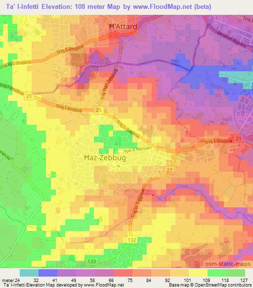 Ta' l-Infetti,Malta Elevation Map