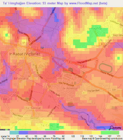 Ta' l-Imghajjen,Malta Elevation Map