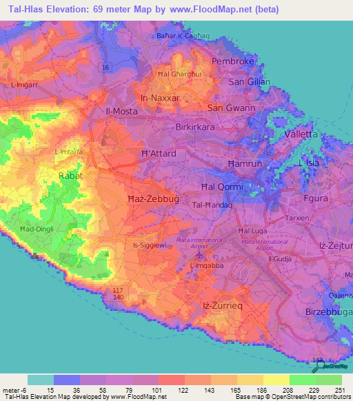 Tal-Hlas,Malta Elevation Map