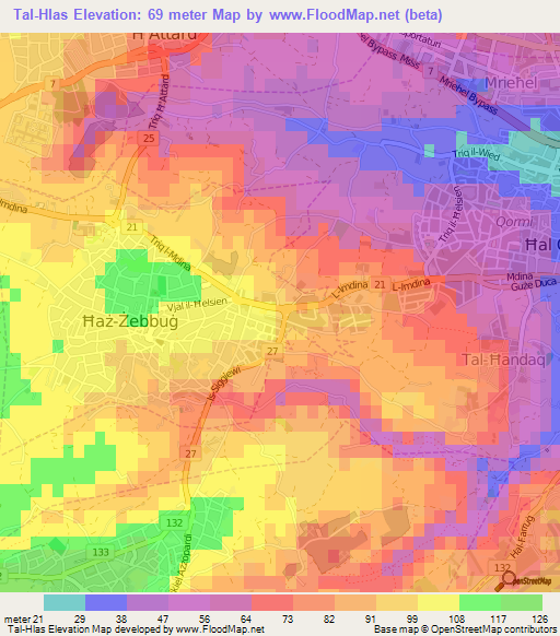 Tal-Hlas,Malta Elevation Map