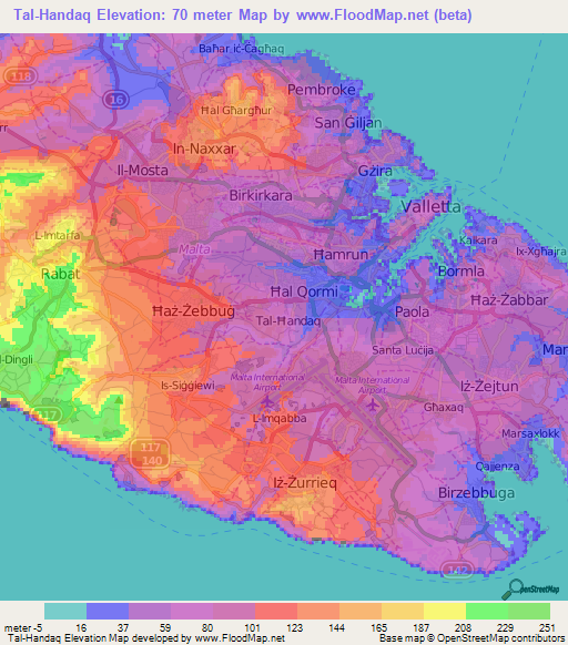 Tal-Handaq,Malta Elevation Map