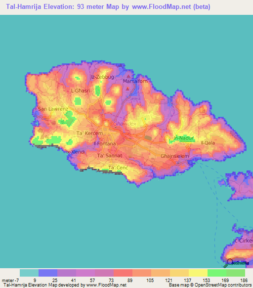 Tal-Hamrija,Malta Elevation Map