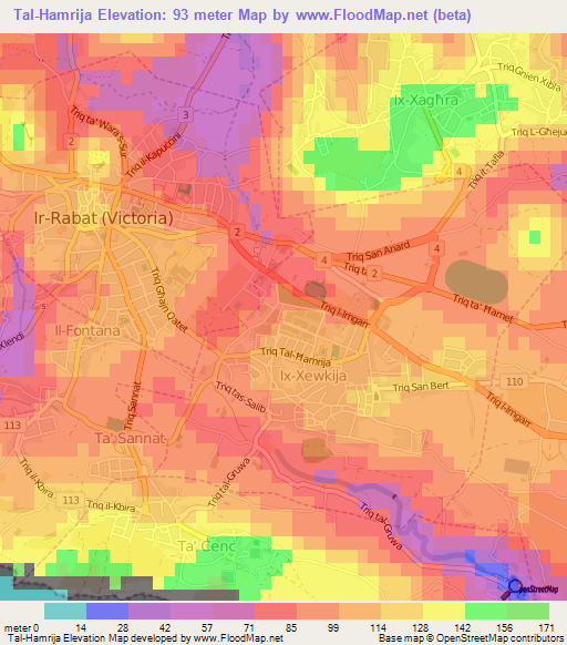 Tal-Hamrija,Malta Elevation Map