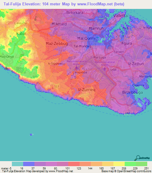 Tal-Fulija,Malta Elevation Map