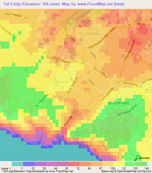 Tal-Fulija,Malta Elevation Map