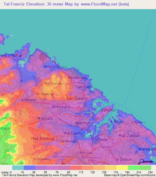 Tal-Franciz,Malta Elevation Map