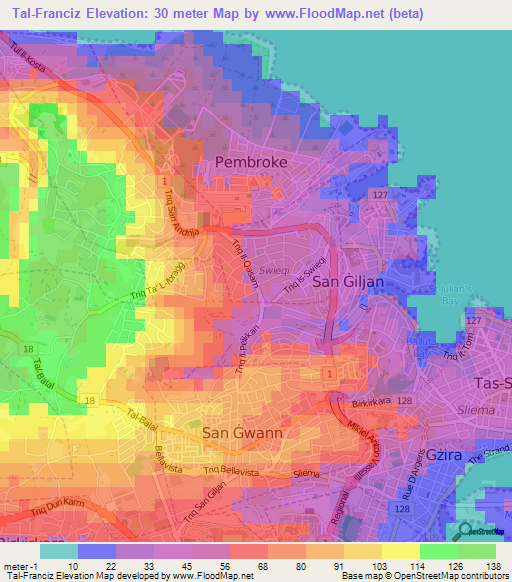 Tal-Franciz,Malta Elevation Map