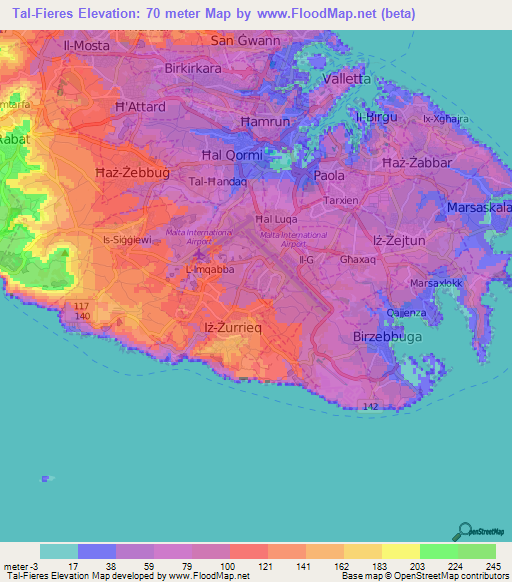 Tal-Fieres,Malta Elevation Map