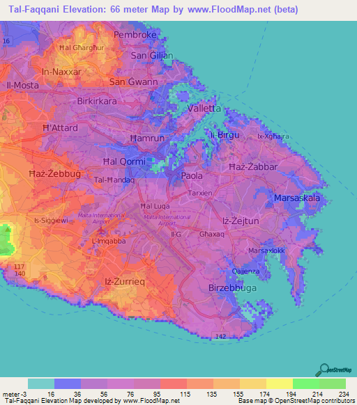 Tal-Faqqani,Malta Elevation Map