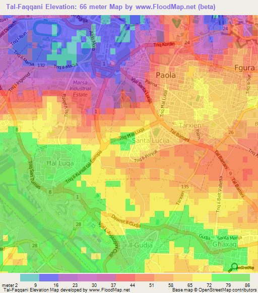 Tal-Faqqani,Malta Elevation Map