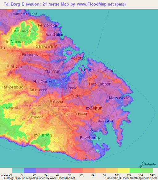 Tal-Borg,Malta Elevation Map