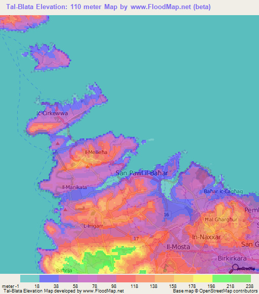 Tal-Blata,Malta Elevation Map