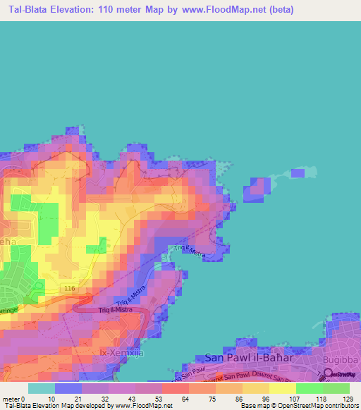 Tal-Blata,Malta Elevation Map