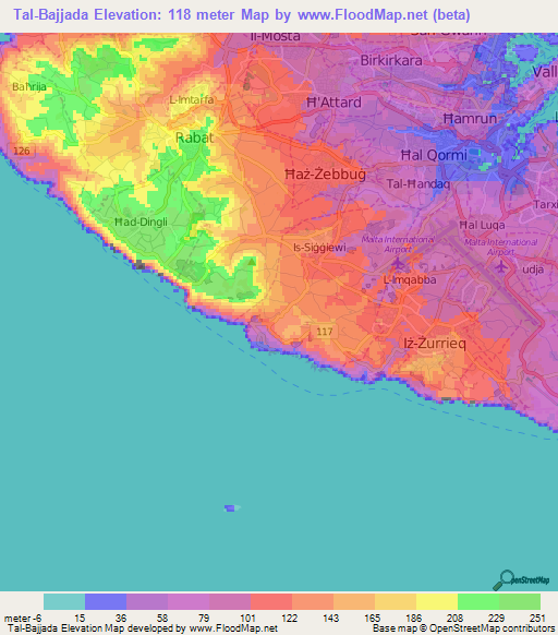 Tal-Bajjada,Malta Elevation Map