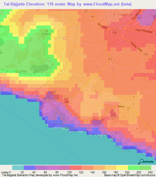 Tal-Bajjada,Malta Elevation Map