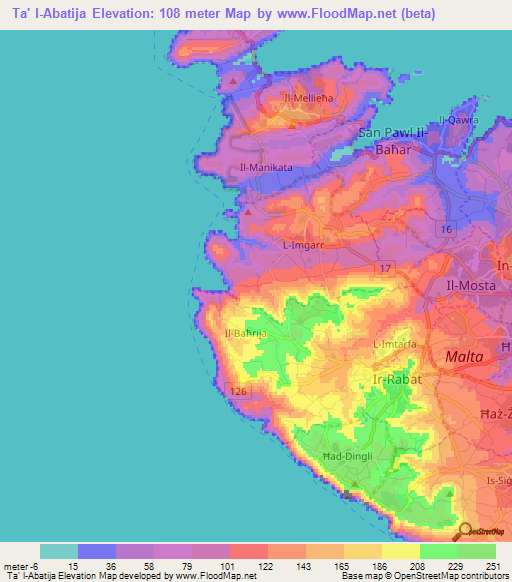 Ta' l-Abatija,Malta Elevation Map