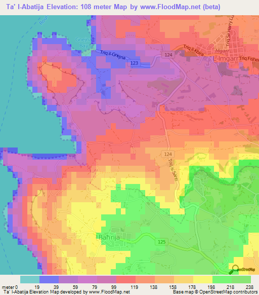 Ta' l-Abatija,Malta Elevation Map