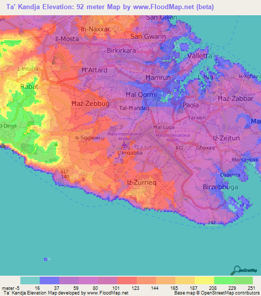 Ta' Kandja,Malta Elevation Map
