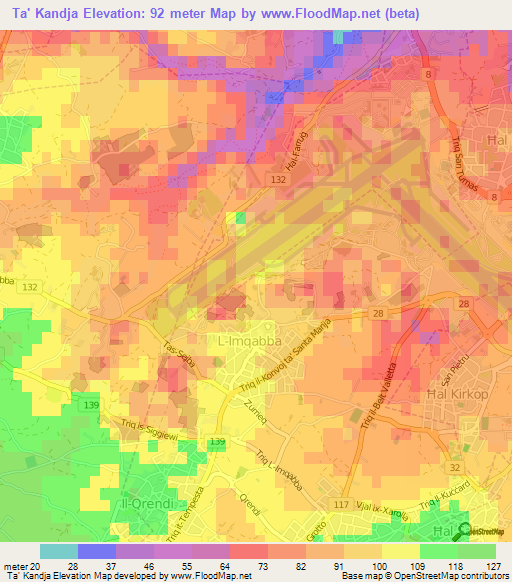 Ta' Kandja,Malta Elevation Map