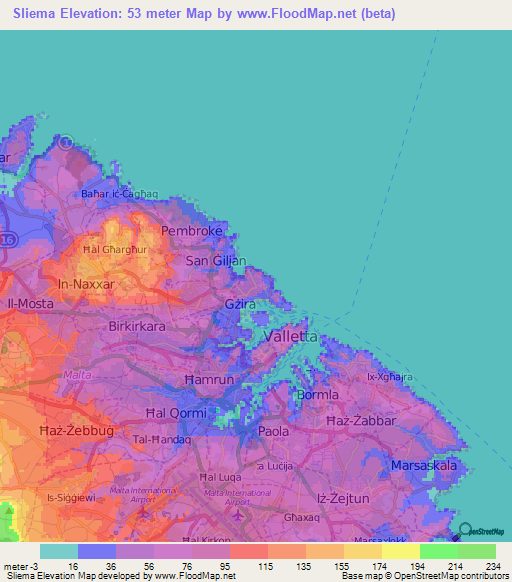 Sliema,Malta Elevation Map