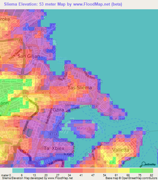 Sliema,Malta Elevation Map