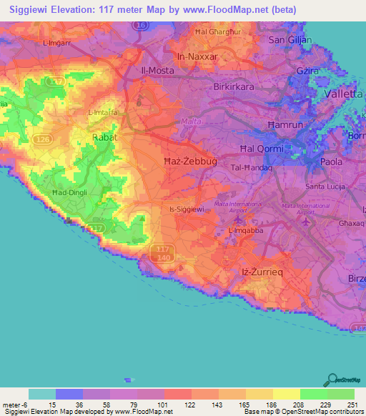 Siggiewi,Malta Elevation Map