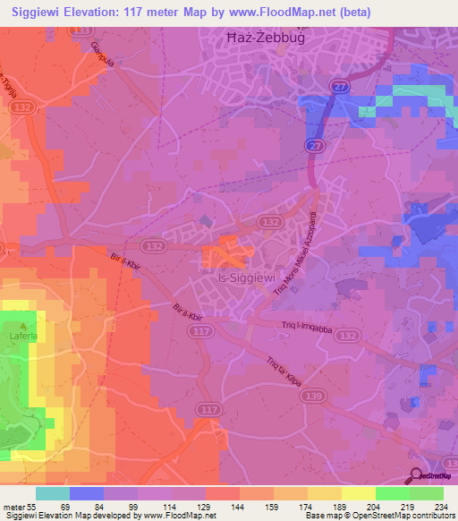 Siggiewi,Malta Elevation Map