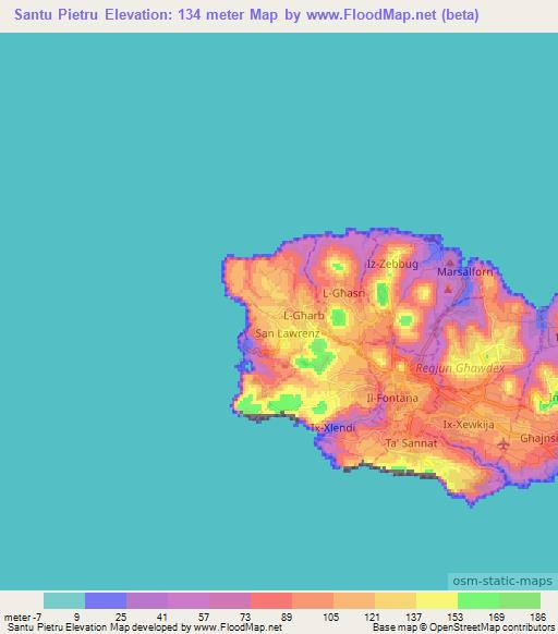 Santu Pietru,Malta Elevation Map