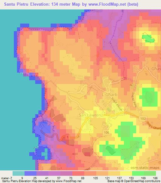 Santu Pietru,Malta Elevation Map