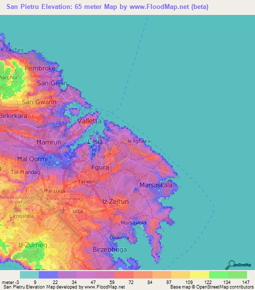 San Pietru,Malta Elevation Map