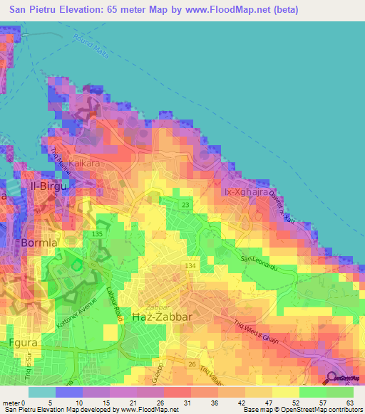 San Pietru,Malta Elevation Map