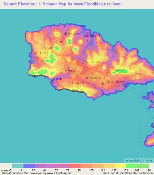 Sannat,Malta Elevation Map