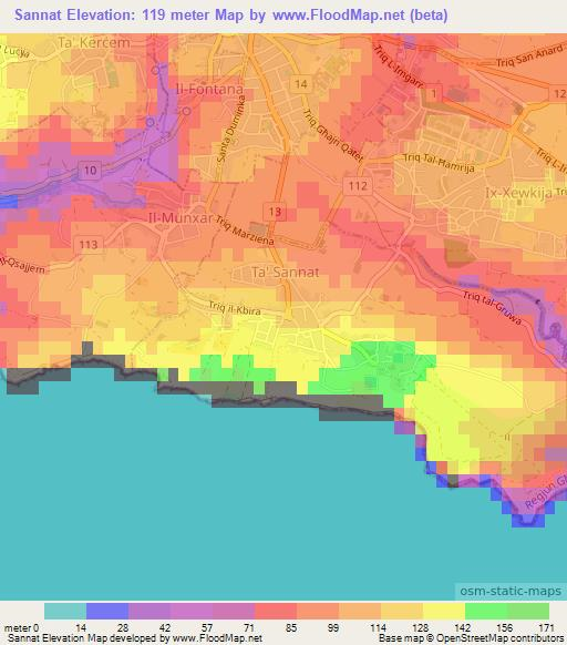 Sannat,Malta Elevation Map