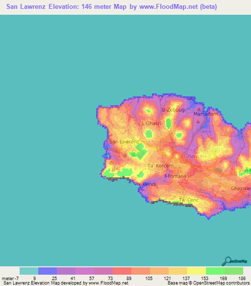 San Lawrenz,Malta Elevation Map