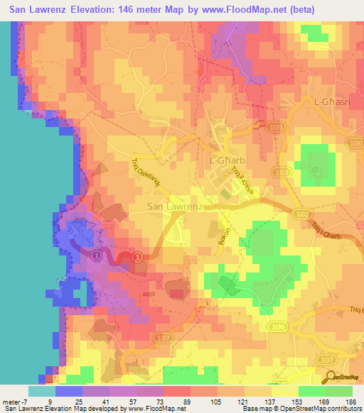 San Lawrenz,Malta Elevation Map