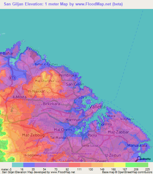 San Giljan,Malta Elevation Map