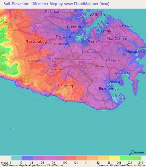 Safi,Malta Elevation Map