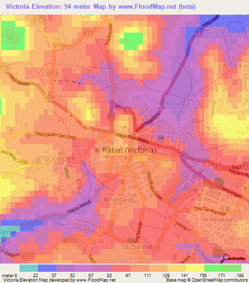 Victoria,Malta Elevation Map