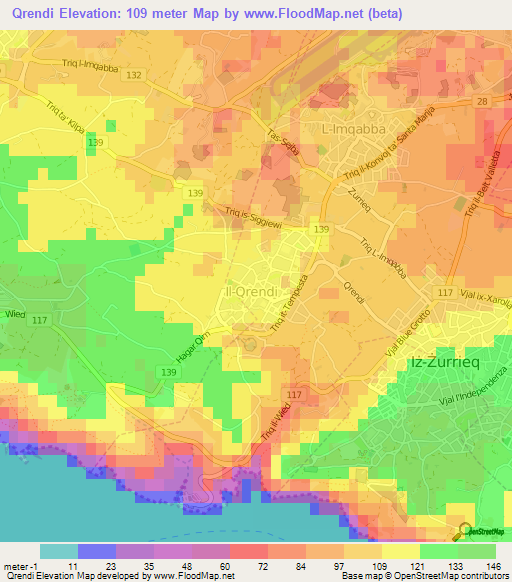 Qrendi,Malta Elevation Map