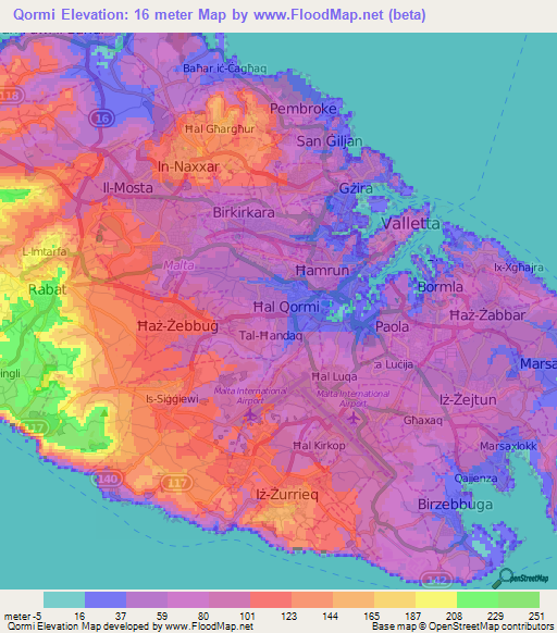 Qormi,Malta Elevation Map
