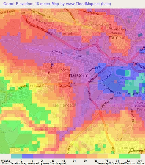 Qormi,Malta Elevation Map