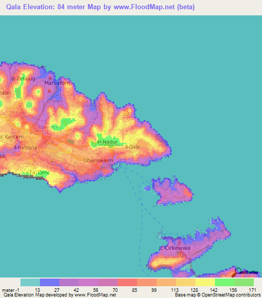 Qala,Malta Elevation Map