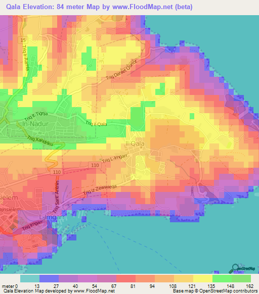 Qala,Malta Elevation Map